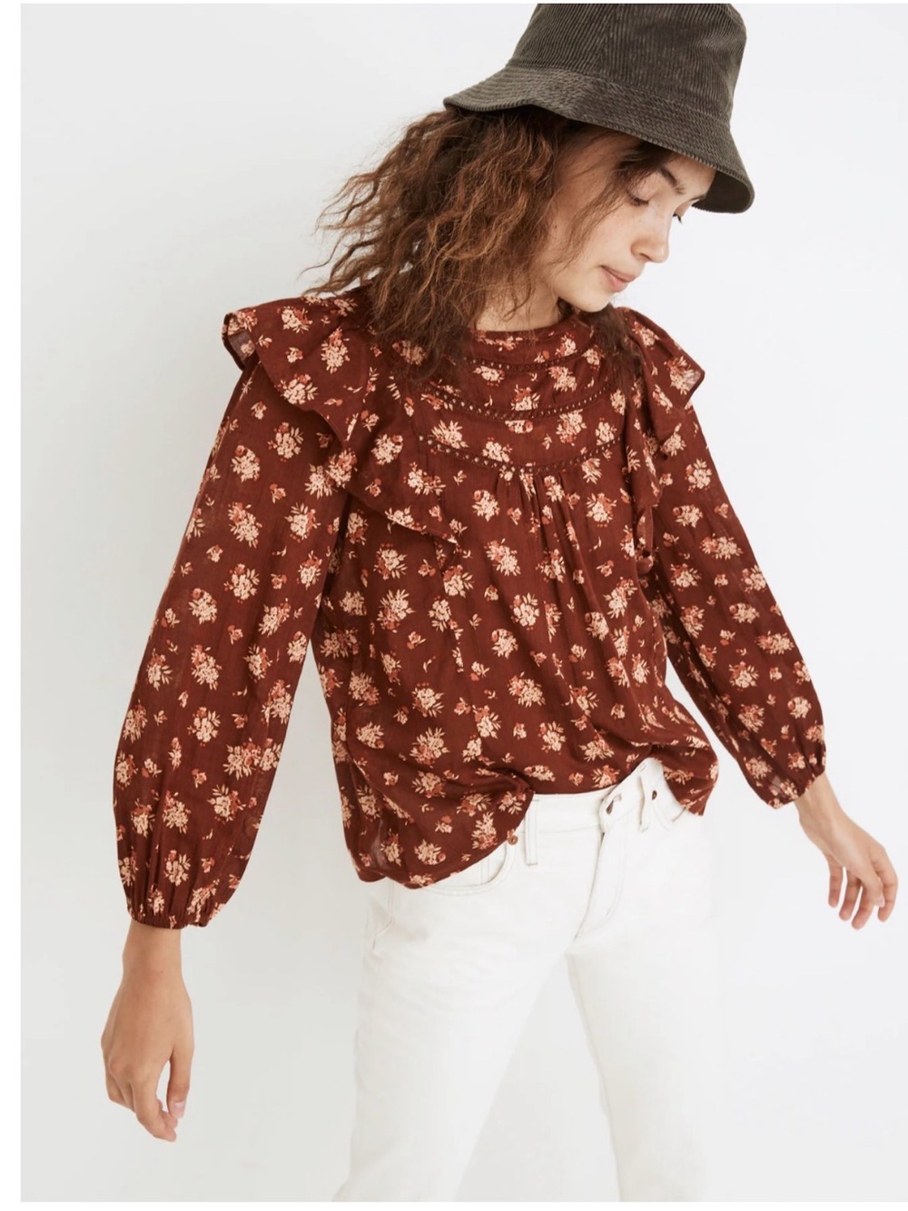 Madewell Ladder-Trim Ruffle Top in Homestead Bouquet Size Medium